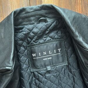 Vintage black leather double breasted jacket medium